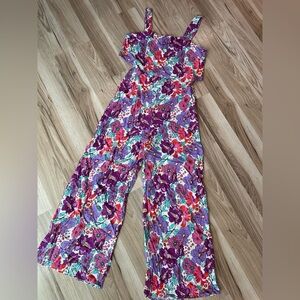 Floral Jumpsuit, Purple & Red Sleeveless